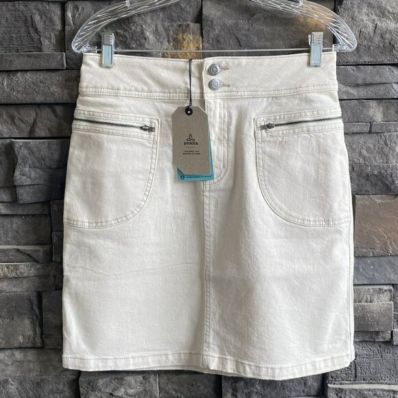 Prana Broadway Skirt Denim‎ Natural Zip Pockets Size 6 NWT Stretch - Picture 1 of 6